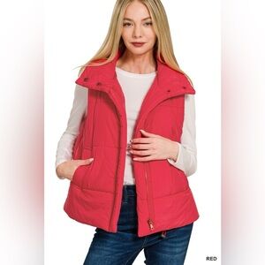 Zenana High Neck Zip-Up Vest Coat